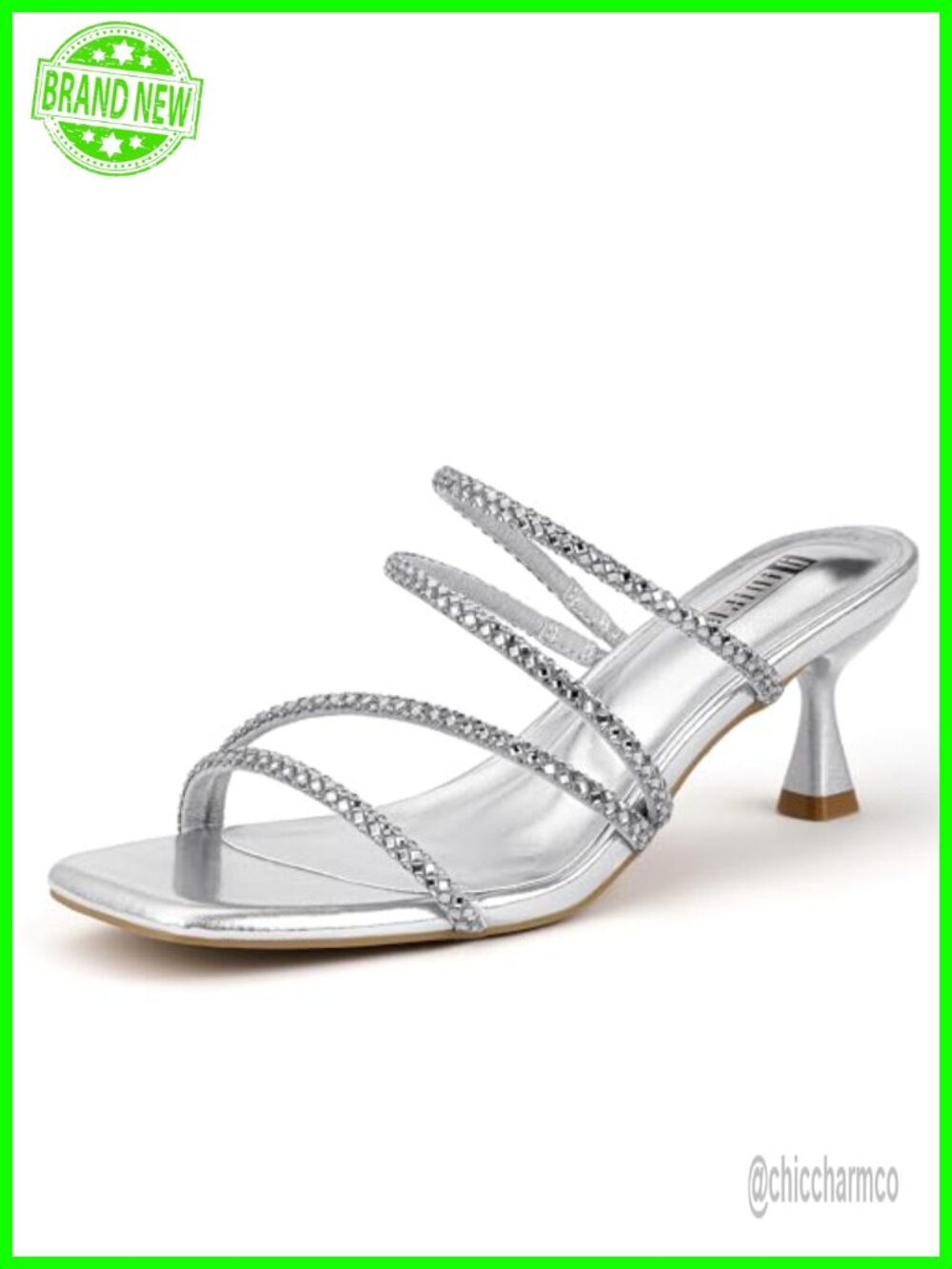 IDIFU Rhinestone Strappy Slingback Kitten Heels Sandals Women's Slip On